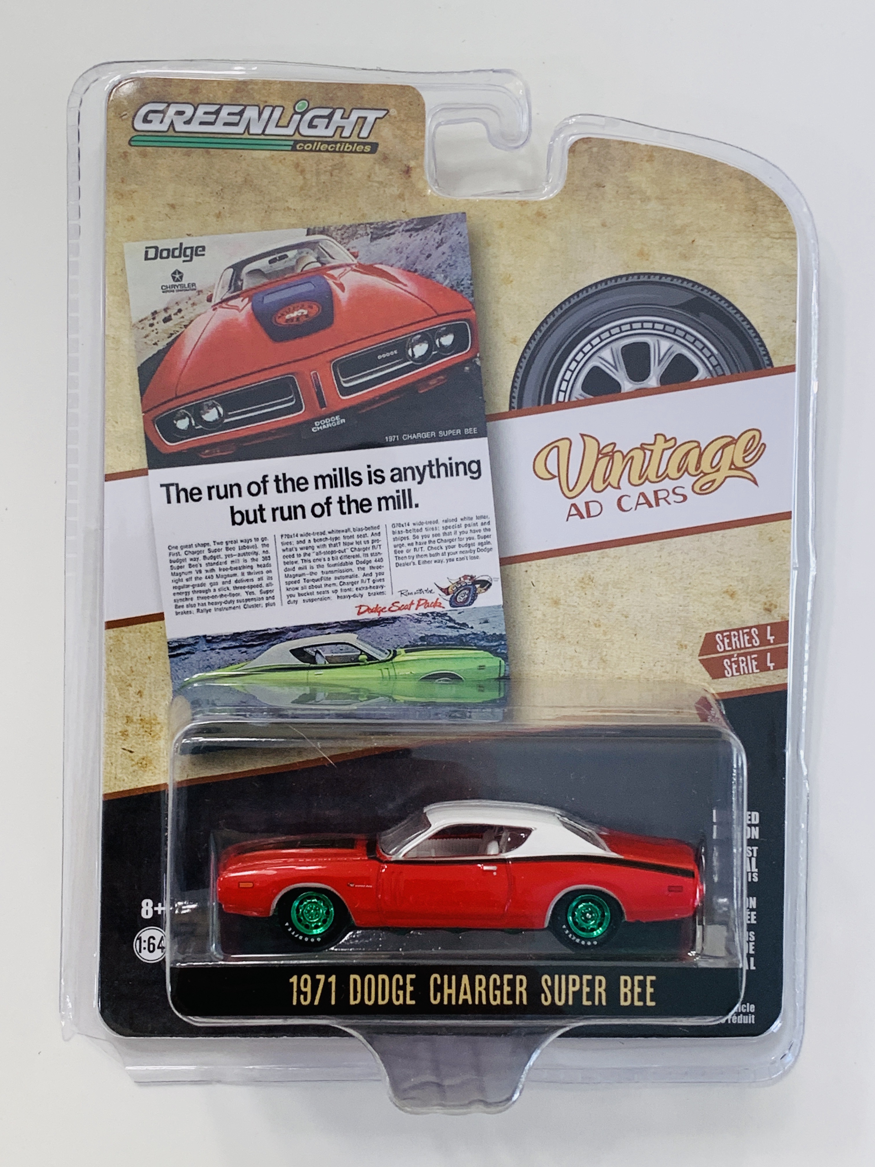 Greenlight Vintage Ad Cars 1971 Dodge Charger Super Bee Green Machine
