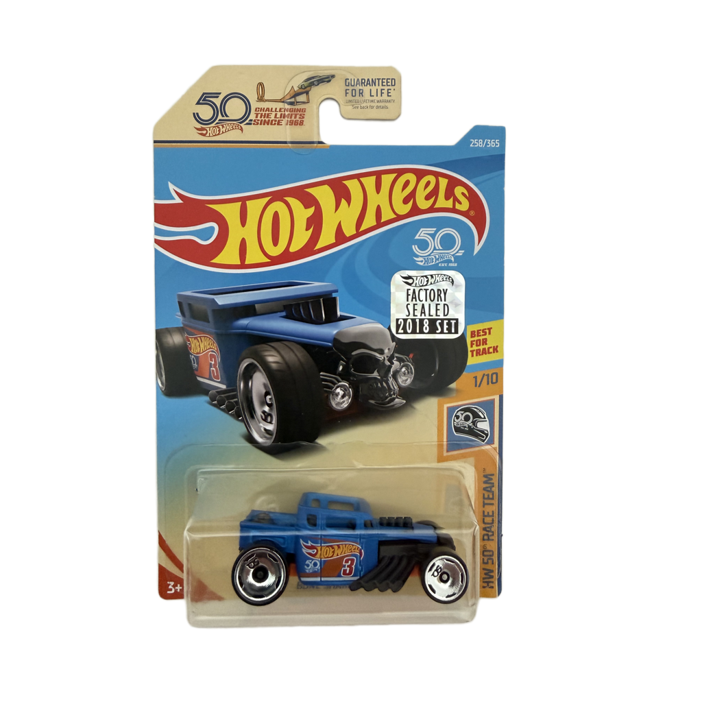 Hot Wheels 2018 50th Anniversary Factory Set Race Team #258 Bone Shaker - Blue