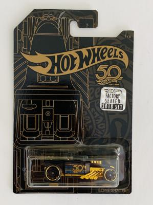 hot wheels 50th anniversary black and gold bone shaker