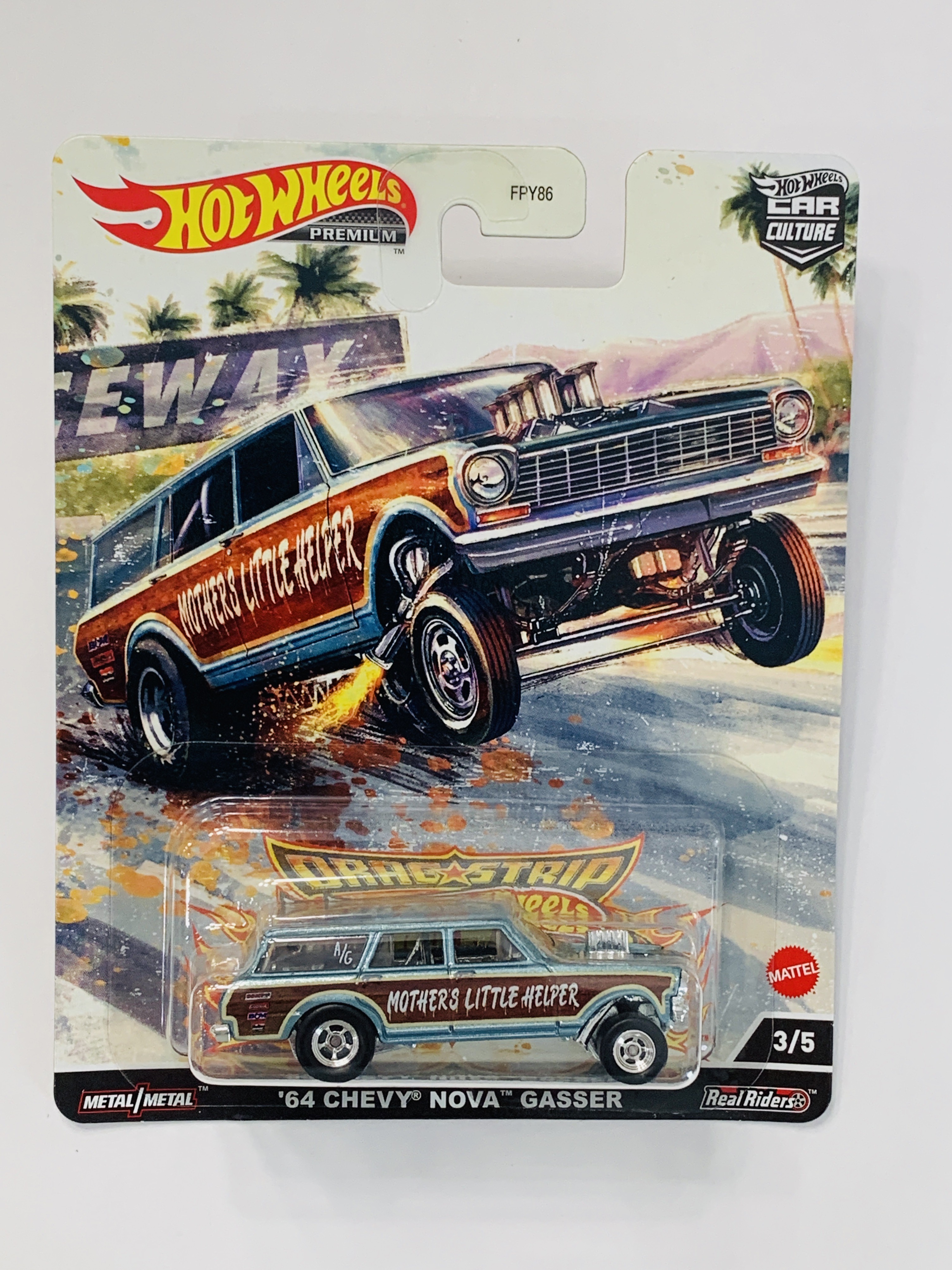 Hot Wheels Premium Drag Strip Demons 64 Chevy Nova Gasser