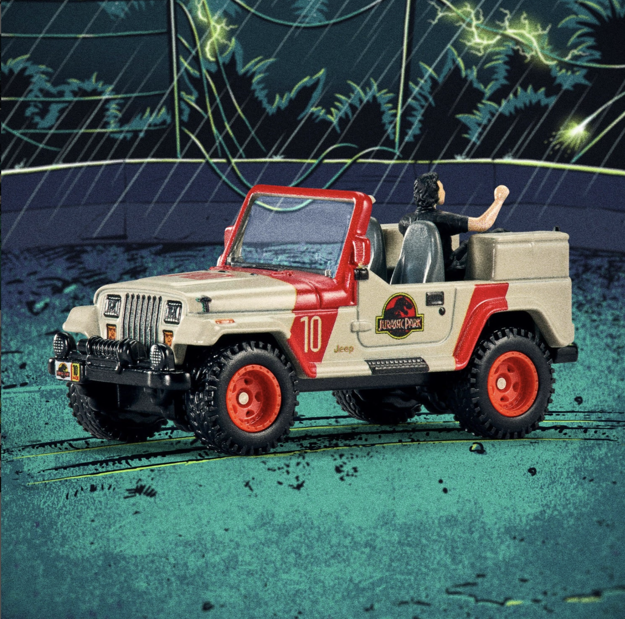 Hot Wheels SDCC Jurassic Park Jeep Wrangler & Dr. Ian Malcolm