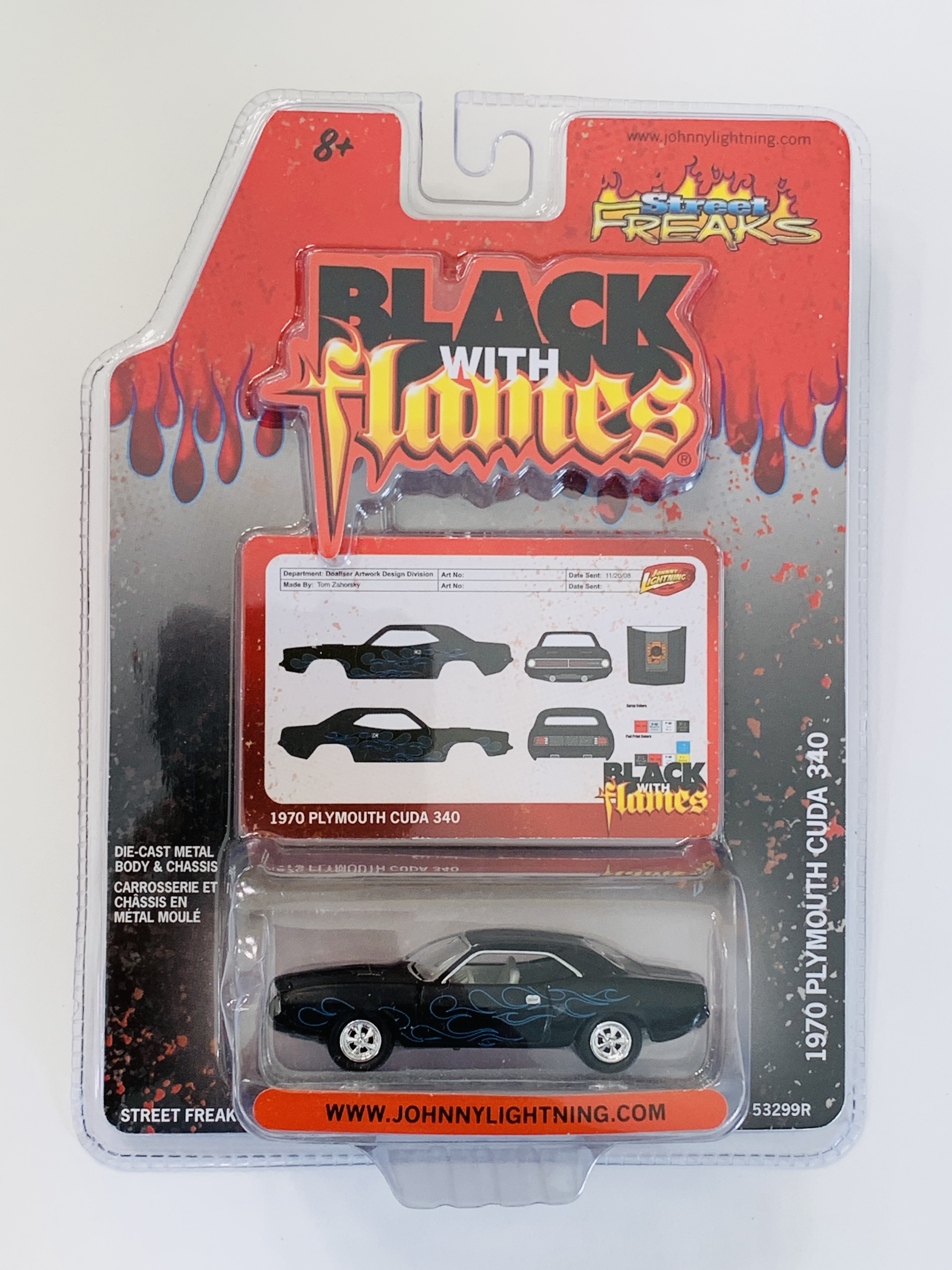 Johnny Lightning Black With Flames 1970 Plymouth Cuda 340