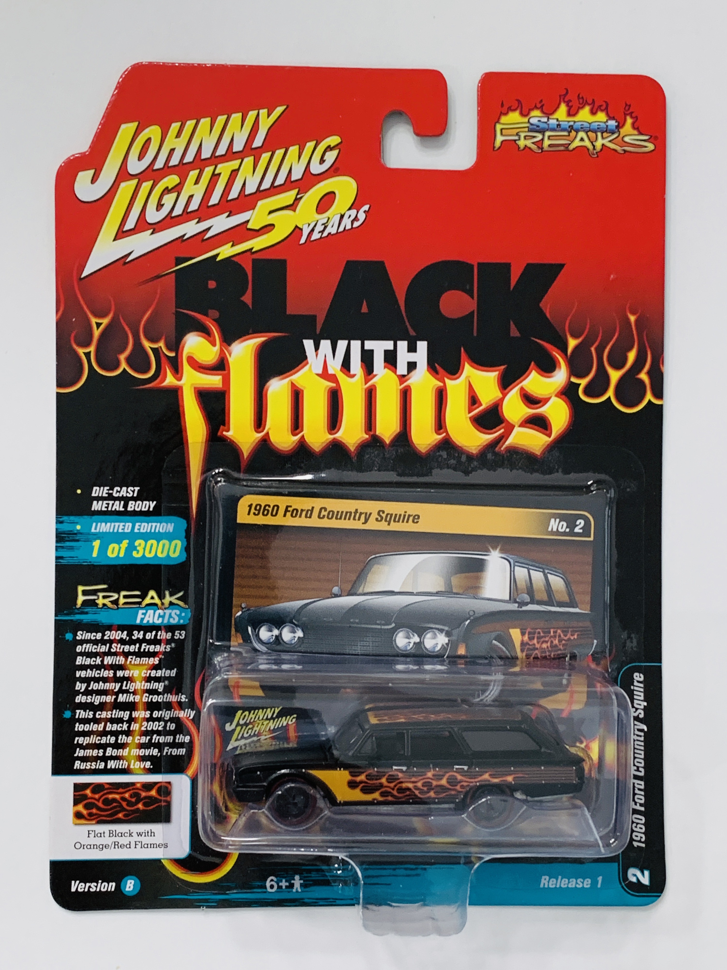 Johnny Lightning Street Freaks Black With Flames 1960 Ford Country Squire