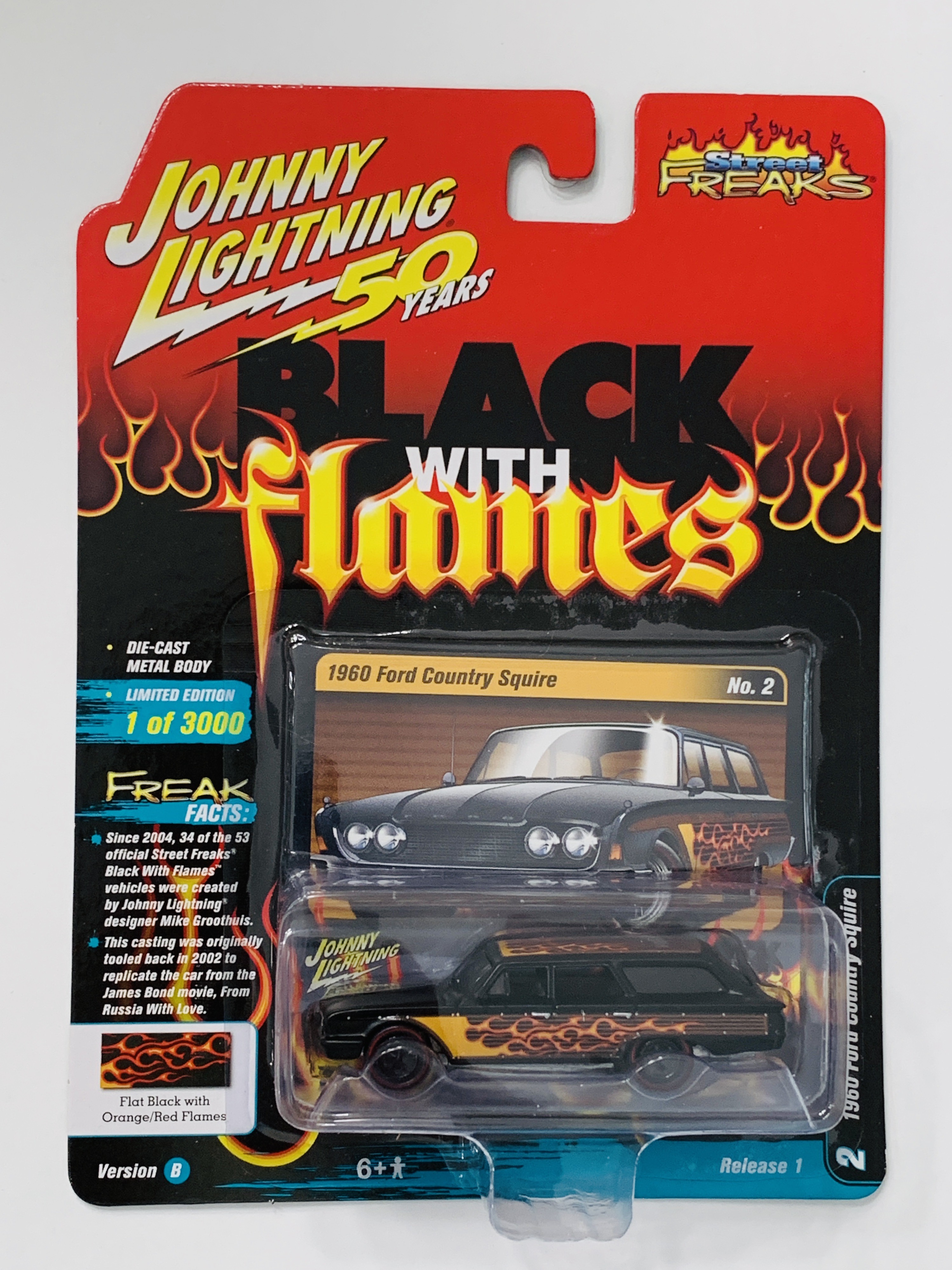 Johnny Lightning Street Freaks Black With Flames 1960 Ford Country Squire