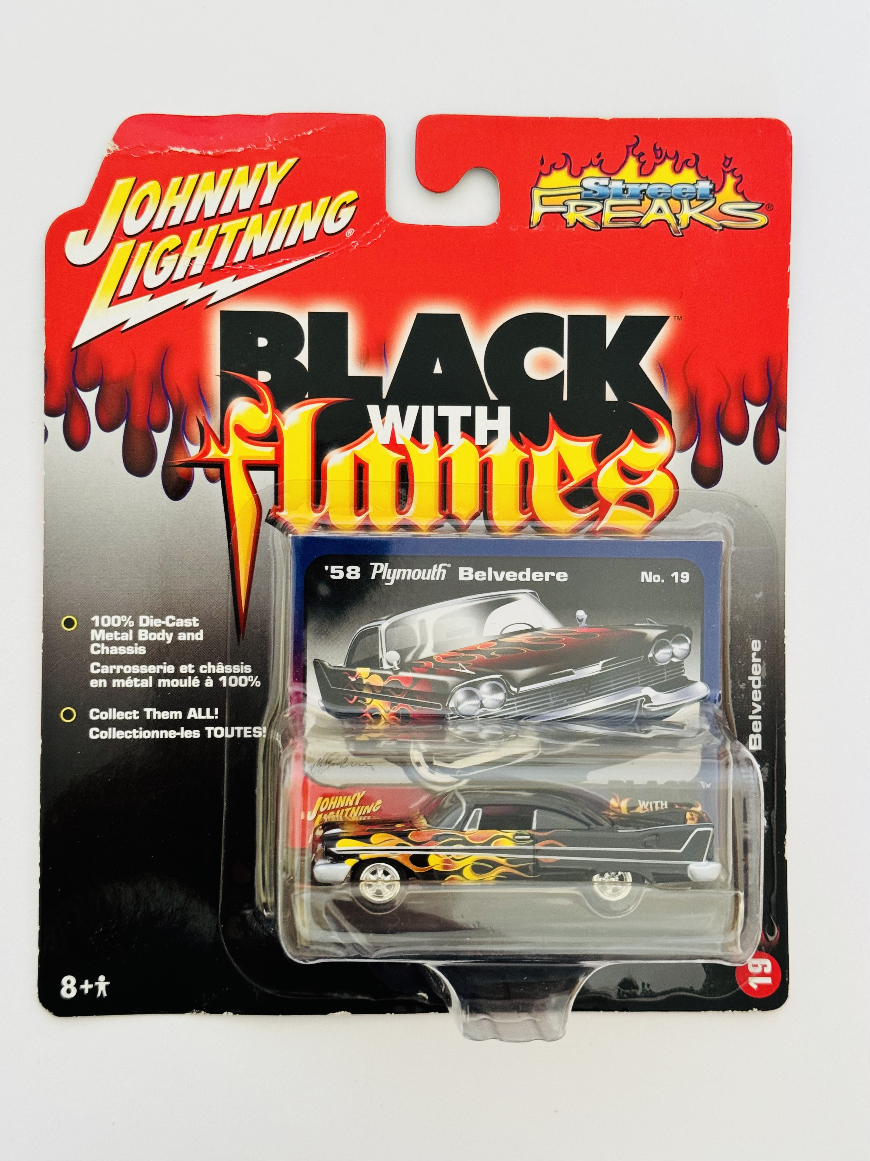 Johnny Lightning Black With Flames '58 Plymouth Belvedere